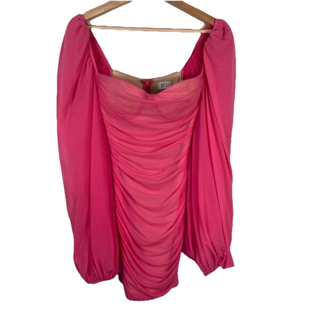 Oh Polly‎ Hot Pink Stretch Bodycon Long Sleeve Ruched Party Mini Dress Size 4